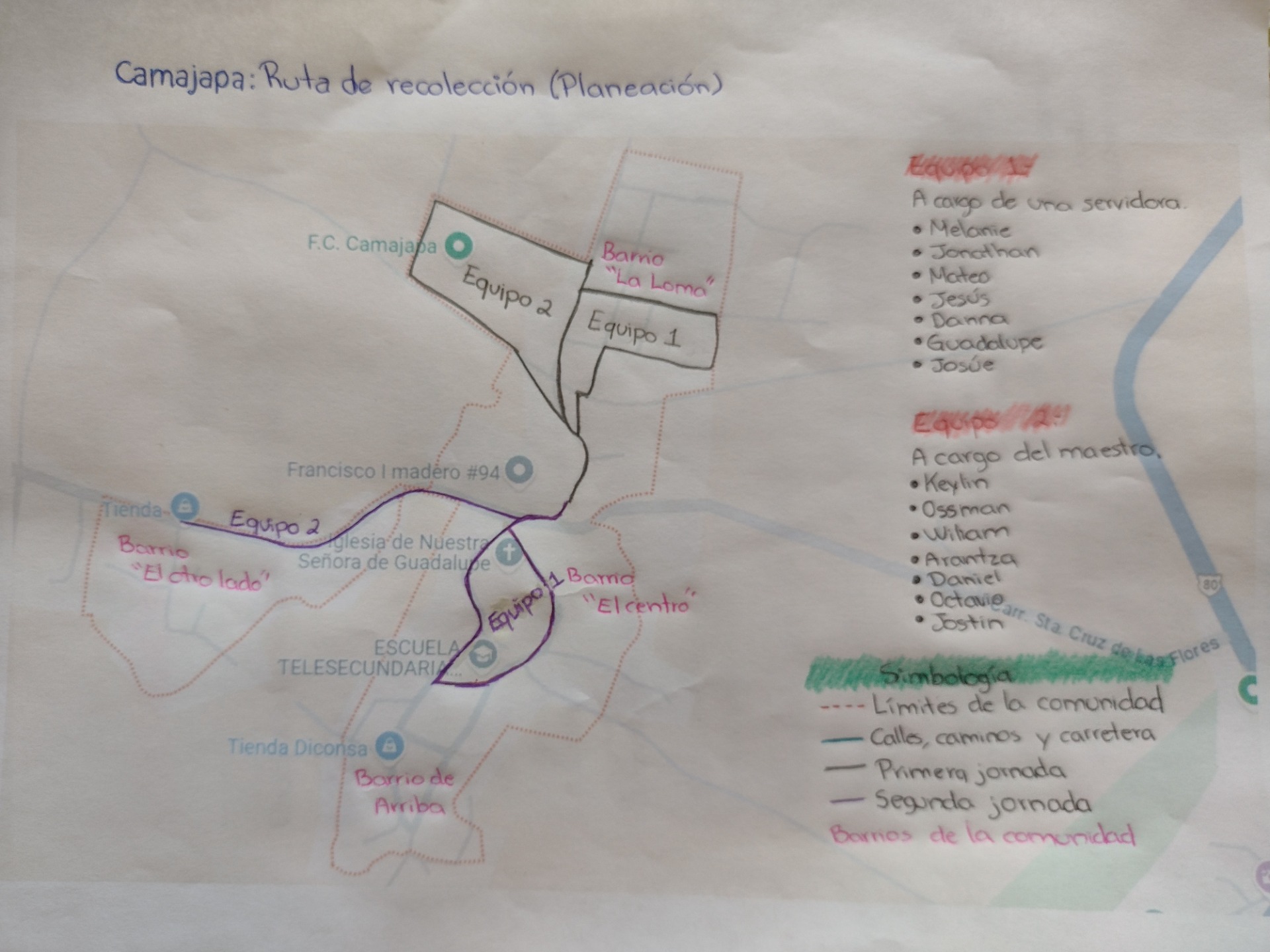 Croquis con las 2 rutas de recolección 